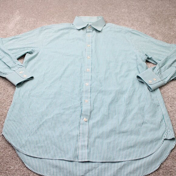 Charles Tyrwhitt Dress Shirt Mens 16 1/2, 34 Green/White Classic Fit L/S Button - Picture 3 of 13